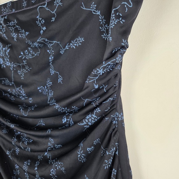 Vtg Y2K Blue‎ Floral Glitter Strapless Mesh Dress L Whimsigoth Fairy Grunge HOCO - Picture 3 of 10